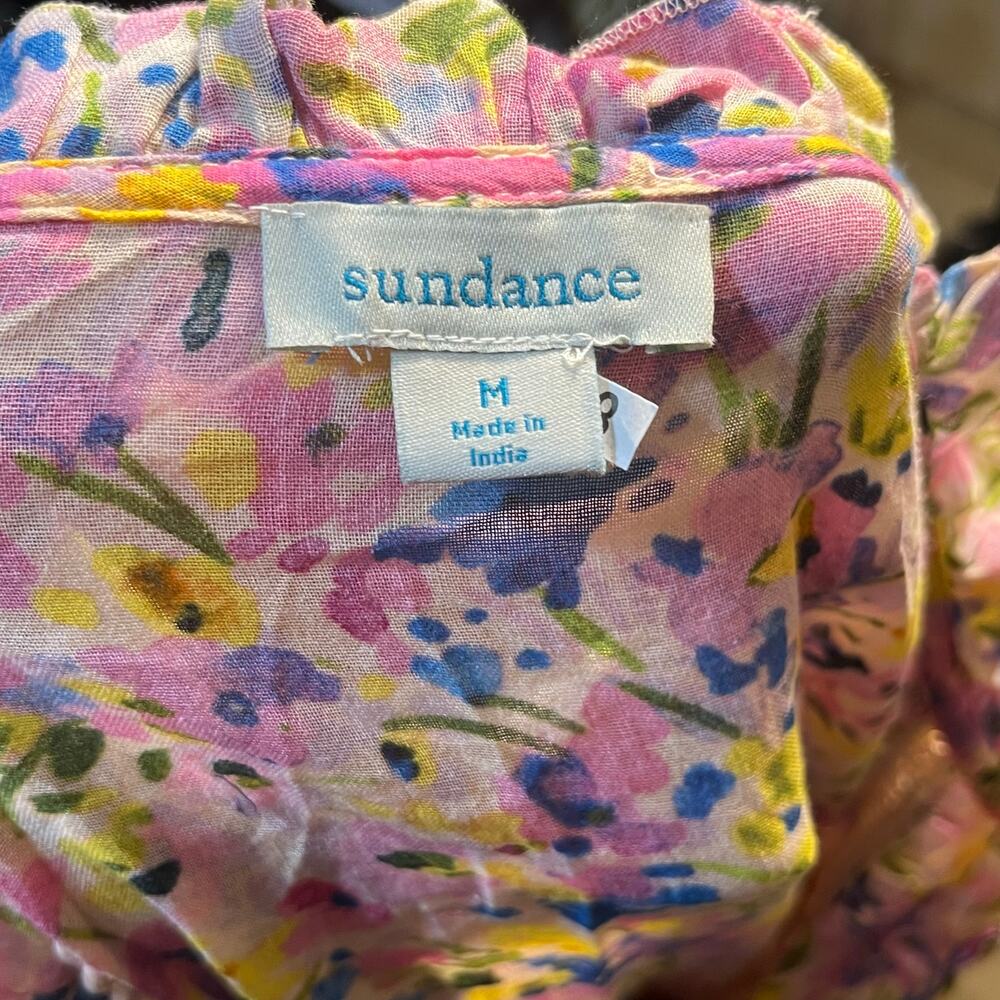 Sundance Pink Floral Ruffle Tiered Fairy Mini Dress M Preppy Girly Shabby Chic - Picture 5 of 5